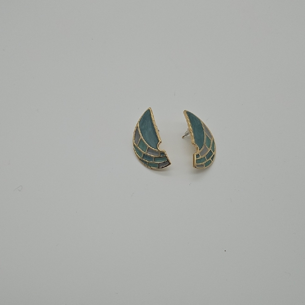 Trifari Gold and Teal Earrings